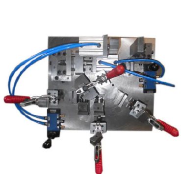 Pneumatic fixture with air lines and clamps